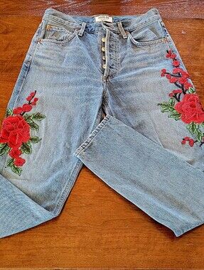 AGOLDE Jamie High Rise Classic Straight Rose Embroidered Bohemian Western Jeans